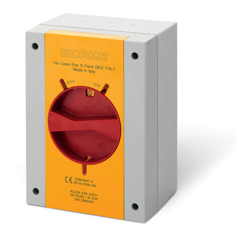 Interrupteur-sectionneur de manoeuvre d'urgence 25A 6P 690V en boitier 160x220x115mm jaune/rouge IK09 IP65