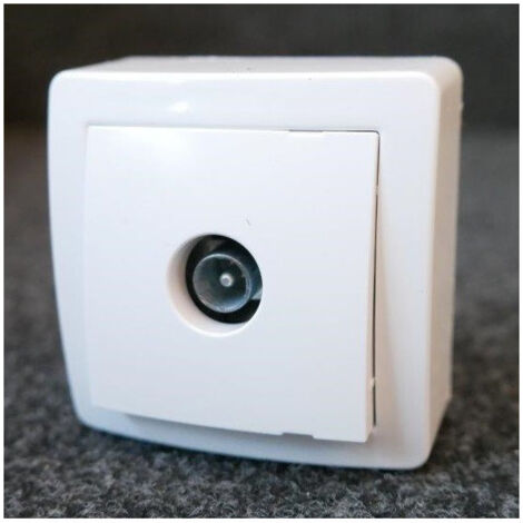 Prise TV simple male blindee 1 sortie saillie complet avec cadre blanc polaire ALREA