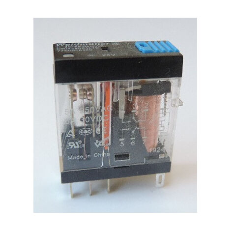 Relais industriel miniature enfichable 24Vdc 250Vac 5A 2 inverseurs RT bouton test LED verte Weidmuller (1/2)