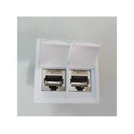 Prise double RJ45 CAT5E FTP blanc polaire format 45X45mm avec porte ...