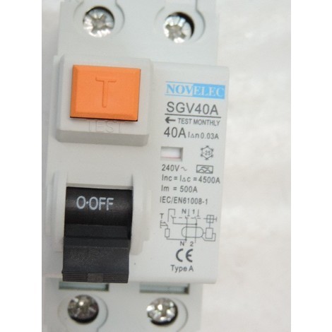 Interrupteur différentiel 40A 2P 30mA type A borne vis norme NF RCCB NOVELEC SGV40A