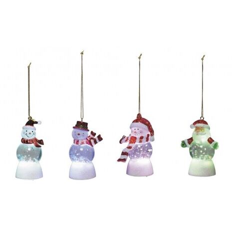 Lot de 4 figurines de noël LED RGB à suspendre H 80mm boule neige lumineux avec piles 4.5V BLACHERE JFA20S