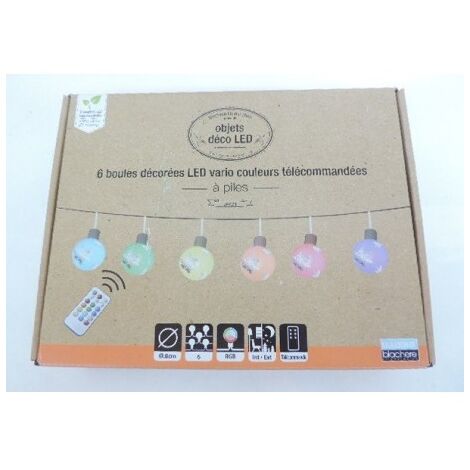 Jeu de 6 boules décorées LED à piles 1.5V (non incl) Ø 80mm animées RGB avec télécommande intérieur/extérieur BLACHERE JFA71