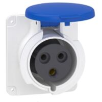 Prise socle 32A 2P+T clapet bleu 200-250V CA industrielle droite étanche IP44 PRATIKA
