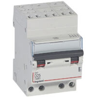 Disjoncteur DX6000 10kA arrivée haute automatique départ bas à vis 4P 400V 25A courbe D pour peigne HX optimisé (408135)