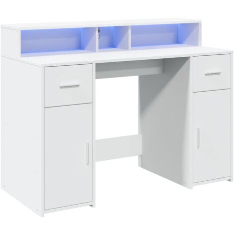 Mesa escritorio puesto de trabajo mueble ordenador estudio con luces LED 120 x 55 x 91 cm madera contrachapada blanco 020023404 (1/5)