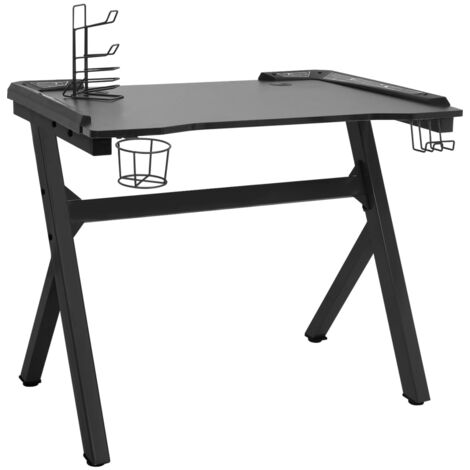 Mesa de escritorio puesto de trabajo mueble para ordenador juego de ordenador estudio LED en forma de Y 110 x 60 x 75 cm negro 020023776 (1/5)