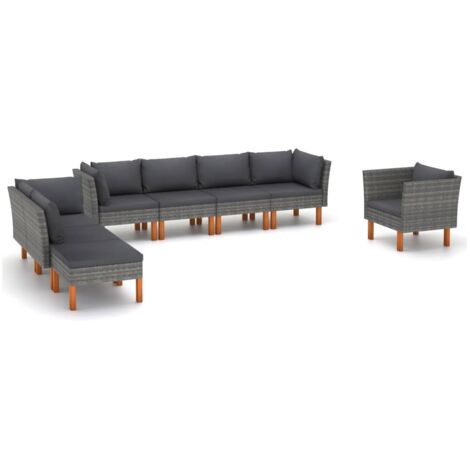 Conjunto de muebles de jardín muebles de exterior conjunto de 8 piezas resina trenzada y madera de eucalipto gris 020017882 (1/5)