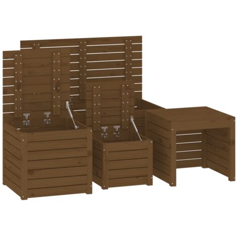 Caja de jardín 4 piezas madera maciza de pino marrón miel 020013182 (1/5)