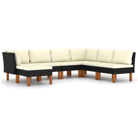 Muebles de jardín muebles de exterior Juego de muebles de 7 piezas con cojines de resina tejida en negro 020017317 (1/5)