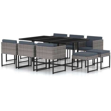 Muebles de jardín muebles de exterior Juego de muebles de 11 piezas con cojines de resina tejida gris 020015413 (1/5)