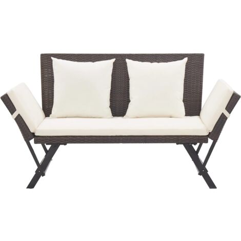 Banco de jardín mobiliario de terraza exterior muebles de terraza con cojines 176 cm resina trenzada marrón 020011593 (1/5)