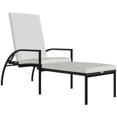 Tumbona tumbona para tomar el sol cama de jardín terraza muebles de exterior con reposapiés resina tejida marrón 020012591 (1/5)