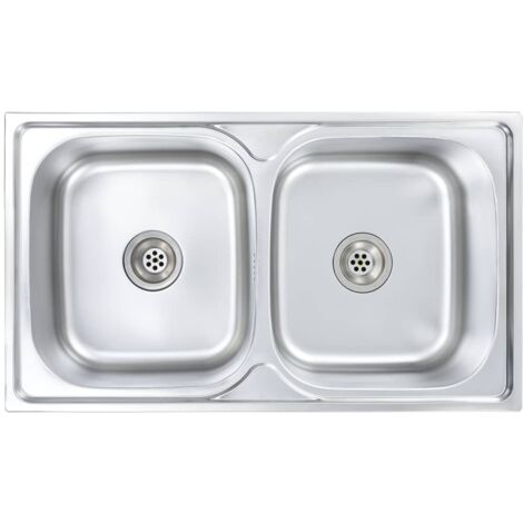 Fregadero doble con colador y sifón 84 x 48 cm acero inoxidable 020002359