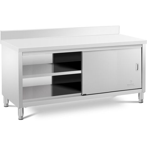 Mueble bajo de cocina con encimera de acero inoxidable con puertas correderas y protector contra salpicaduras 180 x 70 cm 600 kg de capacidad 140005092