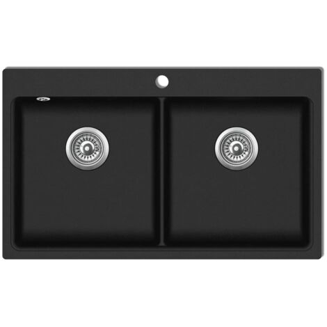 Fregadero de cocina empotrado con 2 senos 86 x 51 cm granito negro 020002310