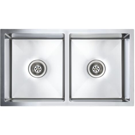 Fregadero de cocina hecho a mano con colador 76 x 44 cm acero inoxidable 020002364