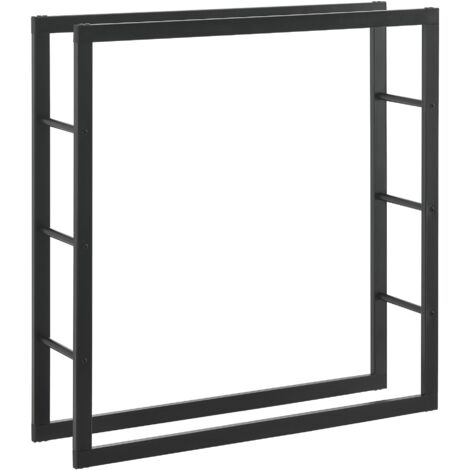 Leñero para uso en interiores y exteriores soporte para leña de diseño soporte para almacenamiento de leña de acero 100 x 25 x 100 cm negro 030006296 (1/5)