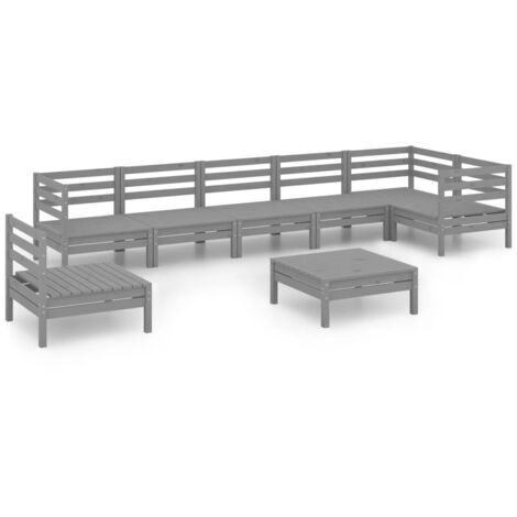 Muebles de jardín muebles de exterior juego de muebles 8 piezas madera maciza de pino gris 020017836 (1/5)