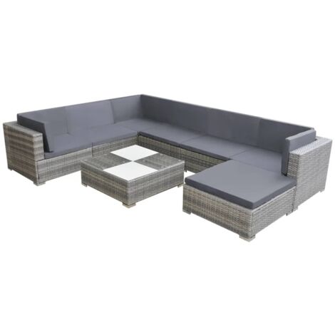 Muebles de jardín muebles de exterior juego de muebles de 8 piezas con cojines de resina tejida gris 020017674 (1/5)