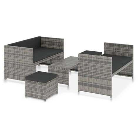 Muebles de jardín muebles de exterior juego de muebles de 5 piezas con cojines de resina tejida gris 020016433 (1/5)
