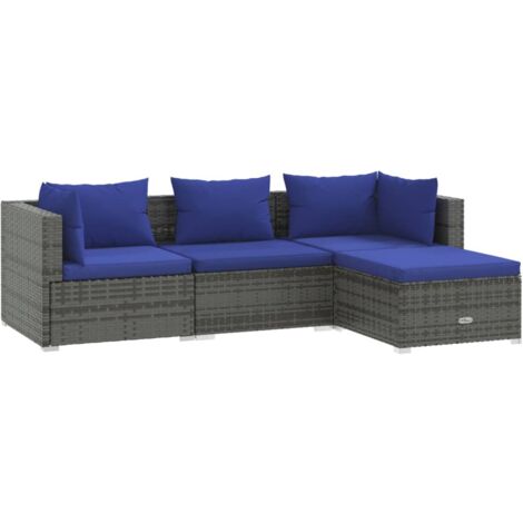 Muebles de jardín muebles de exterior juego de muebles de 4 piezas con cojines de resina tejida gris 020016180 (1/5)