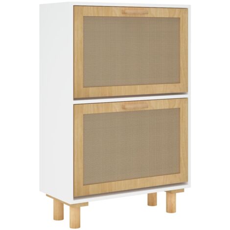 Zapatero zapatero mueble de almacenaje entrada pasillo salón 52 x 25 x 80 cm madera contrachapada/ratán blanco 020021465 (1/5)