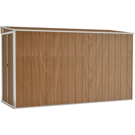 Cobertizo de jardín, caseta tipo cabina, casa de almacenamiento, cobertizo para exteriores, cobertizo para herramientas, resistente, montado en la pared, 118 x 288 x 178 cm, acero galvanizado marrón 0