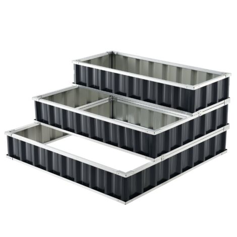 Cuadrado de huerto con 3 niveles en acero galvanizado 118 x 118 x 60 cm antracita 030007198 (1/4)