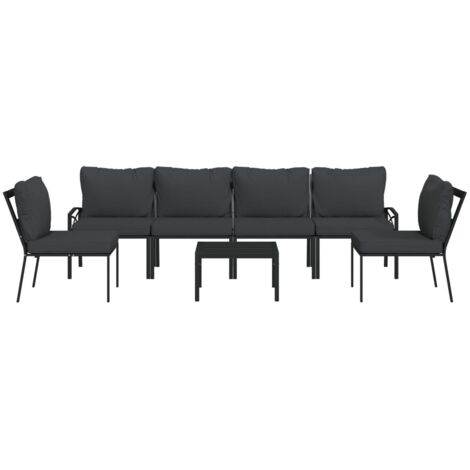 Muebles de jardín muebles de exterior juego de muebles de 7 piezas con cojines de acero bambú gris 020017181 (1/5)