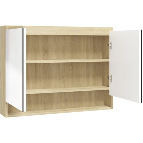 Mueble de baño con espejo 80 x 15 x 60 cm MDF blanco y roble 020006716