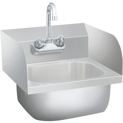 Fregadero comercial para lavado de manos con grifo para lavado de manos, fregadero sobre encimera, cantina, cocina, taller de catering, acero inoxidable 020002447 (1/5)