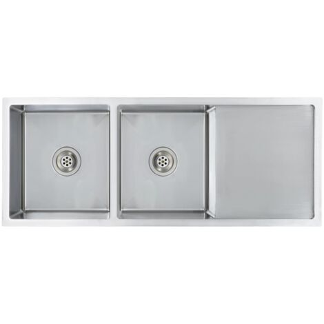 Fregadero de cocina hecho a mano con colador 111,5 x 44 cm acero inoxidable 020002366