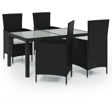 Salón exterior de 5 piezas con cojines de resina tejida en negro 020014955 (1/5)