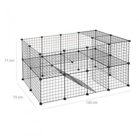 Recinto modular para animales pequeños jaula interior 2 niveles libre mazo de goma cobaya conejo fácil montaje 143 x 73 x 71 cm negro 120000476