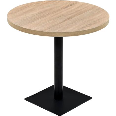 Mesa alta de comedor barra bistro MDF y acero redonda 80 cm roble marrón