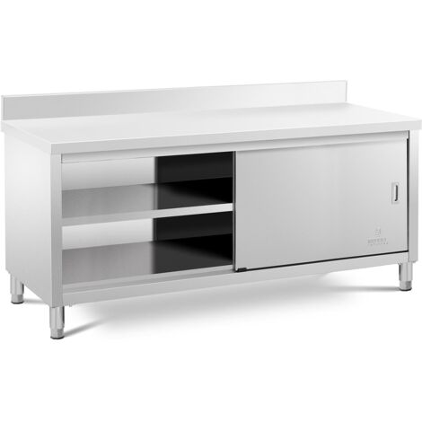 Mueble bajo para encimera de cocina con puertas correderas y protector contra salpicaduras (capacidad 600 kg, acero inoxidable, 1 estante) 140005088 (1/5)