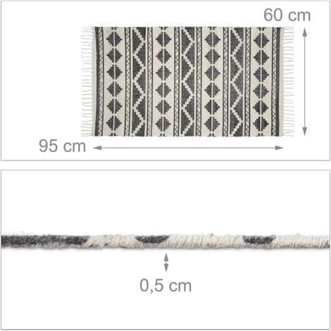 Alfombra de pasillo con estampado geométrico para salón pasillo 60 x 95 cm algodón blanco 130002833 (1/4)
