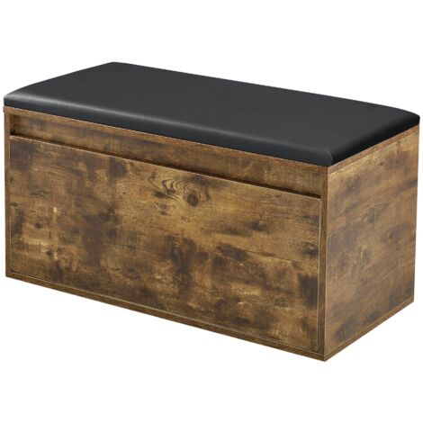 Banco zapatero de diseño con cajón mueble de entrada con asiento acolchado elegante zapatero para 3 pares de tableros de partículas de PU sintético 80 x 39 x 45 cm roble oscuro negro 030004680 (1/3)