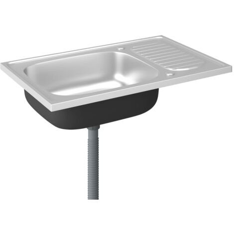 Juego de fregadero y escurridor, fregadero empotrado, fregadero de cocina, interior de casa, plateado, 80 x 50 cm, acero inoxidable 020002427