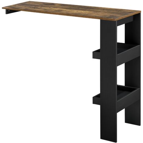 Elegante mesa de bar con compartimentos de almacenamiento mesa bistro de pared tablero de partículas de melamina 120 x 45 x 106 cm roble oscuro negro 030006216