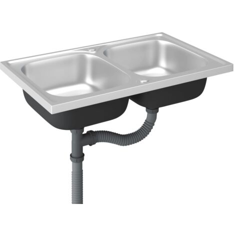 Fregadero doble para cocina, fregadero bajo encimera, fregadero de cocina, lavabo bajo encimera, interior plateado, 80 x 50 cm, acero inoxidable 020002429