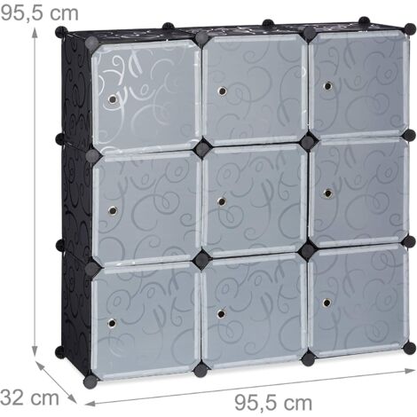 Estante de almacenamiento 9 taquillas con puertas modulares de plástico Enchufe de montaje DIY en librería negra 1300011902 (1/4)