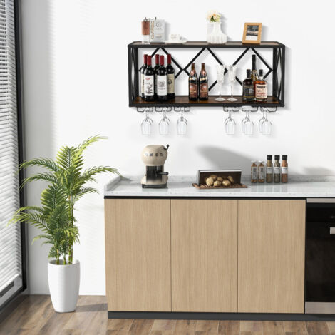 Estante Pared Vino Negro | 3 Botellas 750 Ml | Madera Y Hierro, Fácil Instalación (Regalo Original)