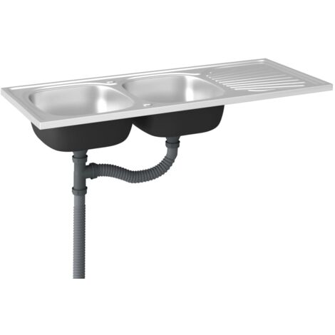 Fregadero doble para cocina fregadero bajo encimera fregadero de cocina fregadero bajo encimera interior plata 120 x 50 cm acero inoxidable 020002433