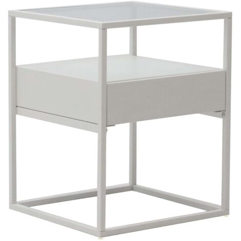 Vissenbjerg mesa auxiliar acero lacado vidrio templado 51 x 40 x 40 cm blanco mate 030008662 (1/4)