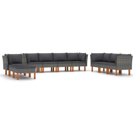 Muebles de jardín muebles de exterior juego de muebles de 10 piezas con cojines de resina tejida gris 020015133 (1/5)