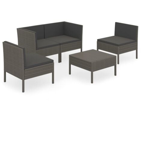 Muebles de jardín muebles de exterior juego de muebles de 5 piezas con cojines de resina tejida gris 020016436 (1/5)