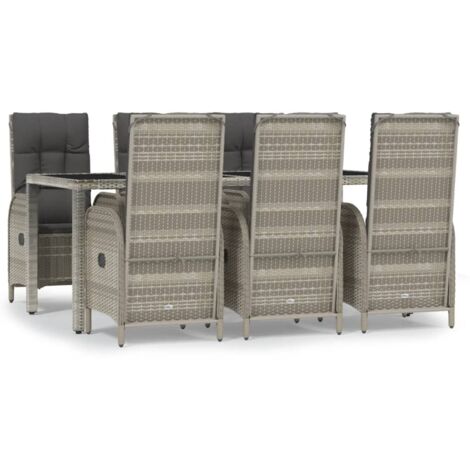 Conjunto de comedor de jardín de 7 piezas de ratán gris y cojines 020014898 (1/5)