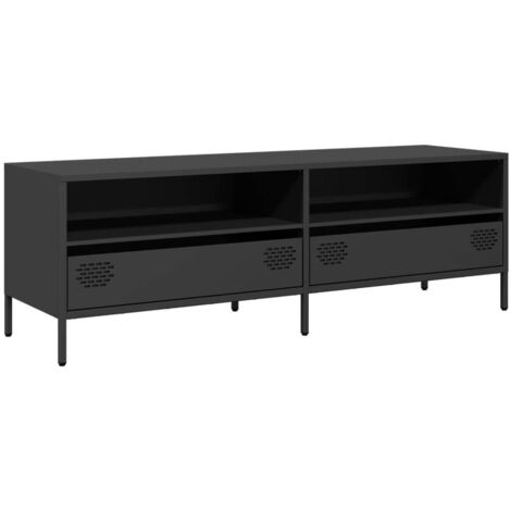 Mueble TV multimedia estantería para televisión buffet para televisión comedor salón dormitorio 135 x 39 x 43,5 cm acero laminado en frío negro 020025898 (1/5)